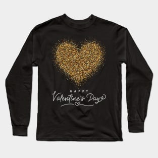 Glitter Gold Heart Valentines Day Long Sleeve T-Shirt